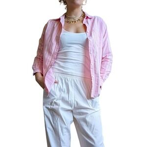 Vintage 90s Minimalist Colorful Stripe Pastel Pink Button Up Blouse